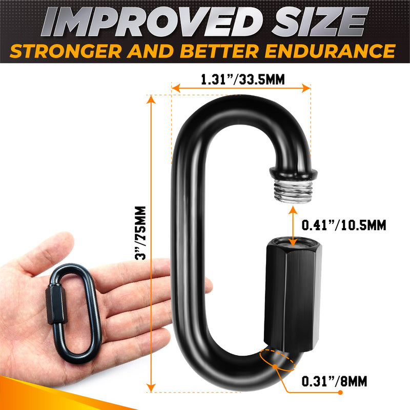 [Australia - AusPower] - 6PCS 3 Heavy Duty Chain Quick Links, 1600 LBS Weight Capacity, Durable, Anti-Rust, High Strength Chain Connector, Carabiner for Big Chain Connecting, Hammock Hanging, Hiking, Camping 6PCS 3 
