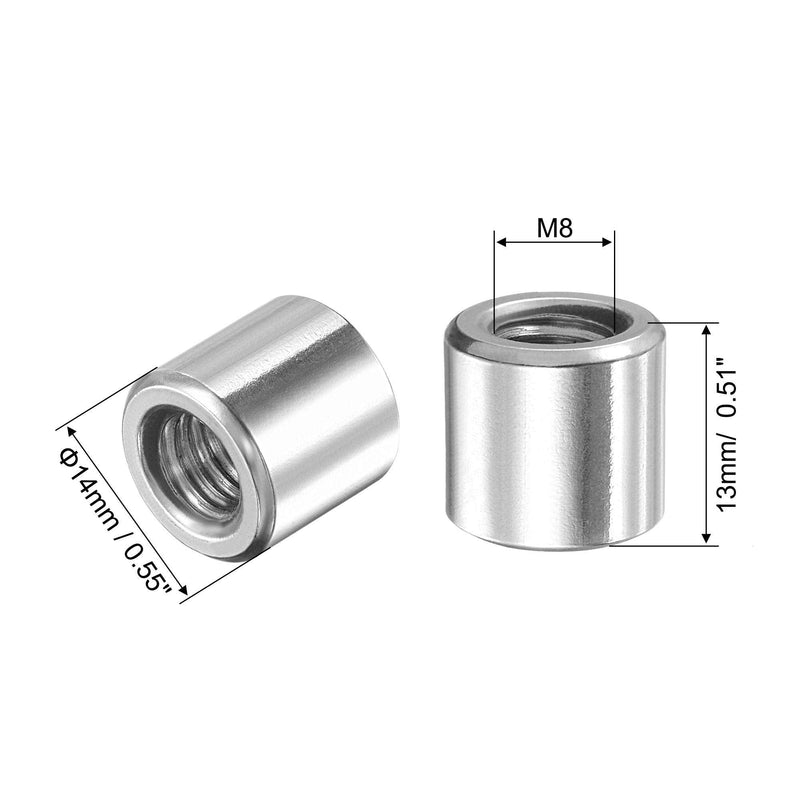 [Australia - AusPower] - uxcell Round Weld Nuts, M8 x 14mm x 13mm Weld On Bung Female Nut Threaded - 201 Stainless Steel Insert Weldable 10pcs M8x14mmx13mm 