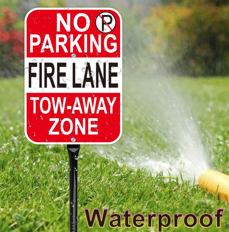 No Parking Fire Lane Sign, with 54 Inch Black Metal Stakes, 10 x 14 Inches Reflective Sheeting Rust Free Aluminum, 2 Pack, Indoor/Outdoor Use Red - 2 Pack - with 54" Metal Stakes