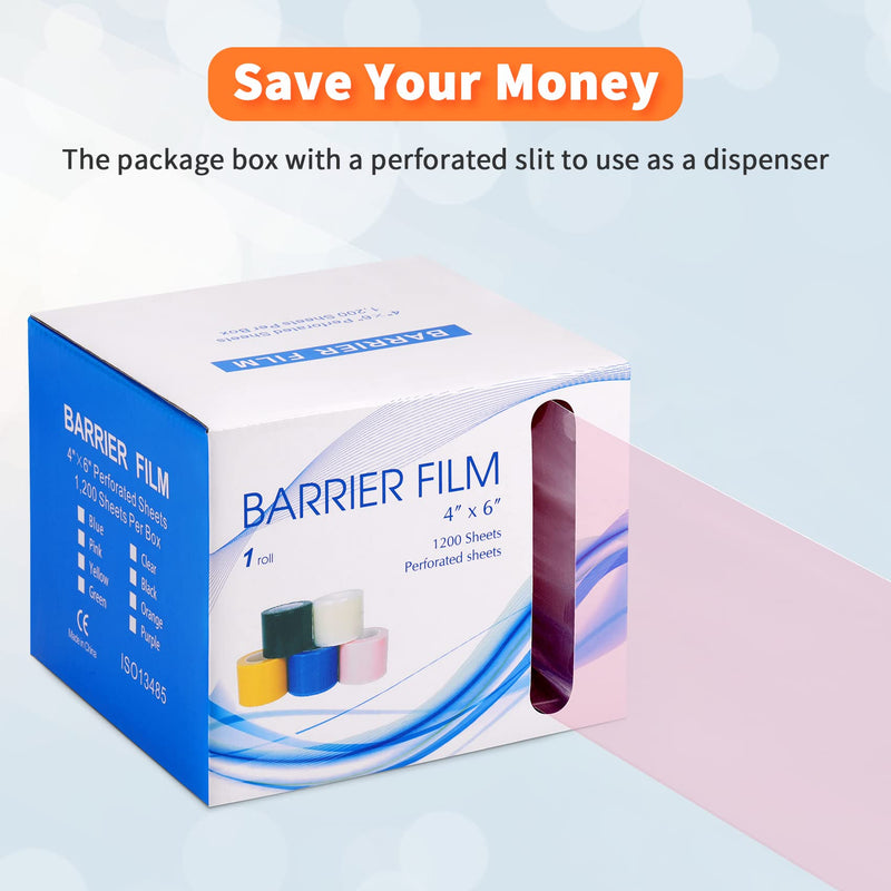 [Australia - AusPower] - Annhua Barrier Film Dental Surface Barriers Adhesive Tape Sheets, Pink Dental Barrier Tape Tattoo Tape 4" x 6" Disposable Barrier Sheets with Edge Dispenser Box - 1200 Sheets|1 Roll 