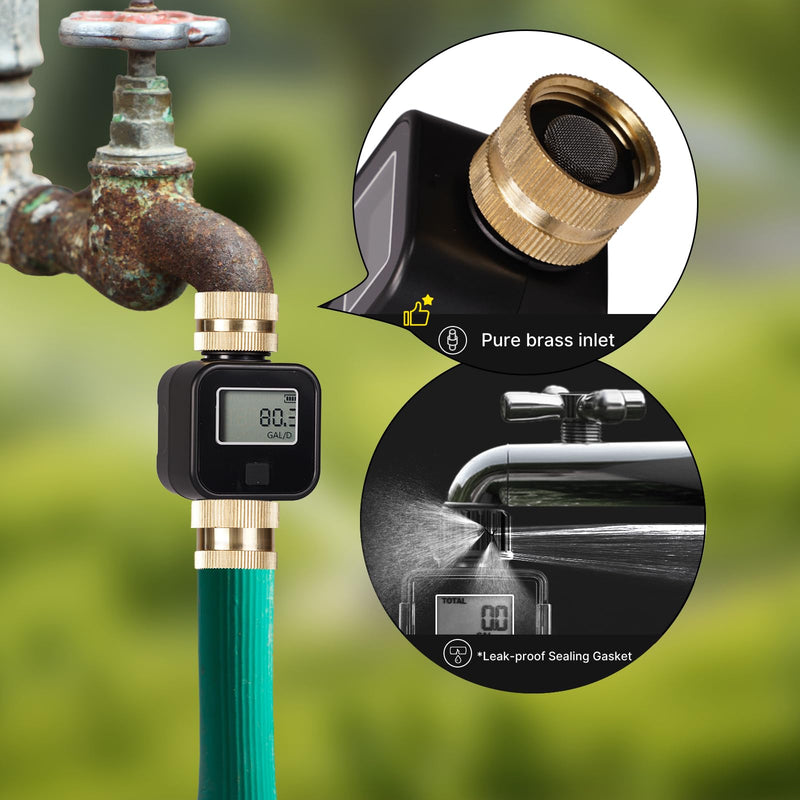 MOES Water Flow Meter with Brass Inlet Metal Thread, Measure Gallon/Liter Consumption and Flow Rate for RV Water Tank Filling, Outdoor Garden Hose Watering, Lawn Sprinkler and Nozzle Sprayer 1