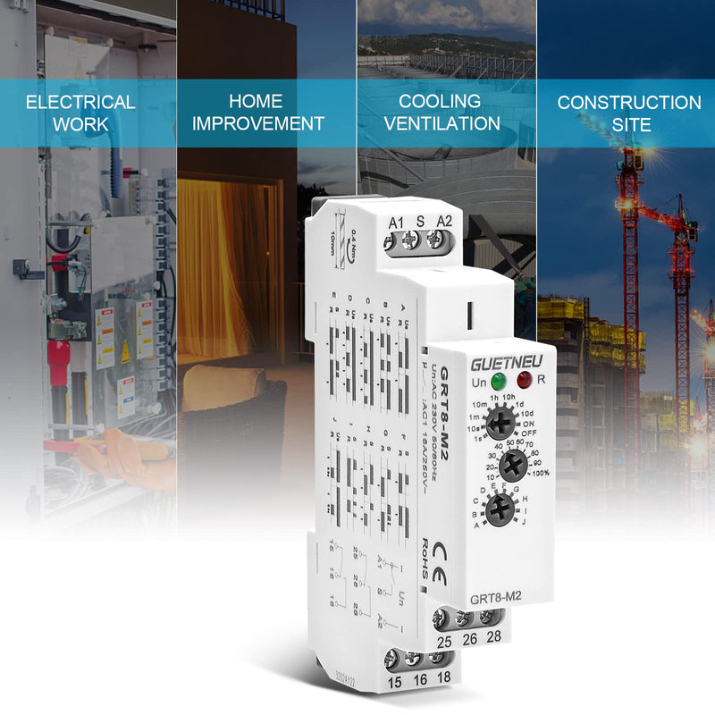 [Australia - AusPower] - Relay 12V, Timer Relay Delay Off Trigger, Off Delay Timer with 10 Function Choices, Wide Voltage Multifunctional Relays for Electric Appliances, XS-SJ-M2-AC 230V, 35mm DIN Rail Mounting 