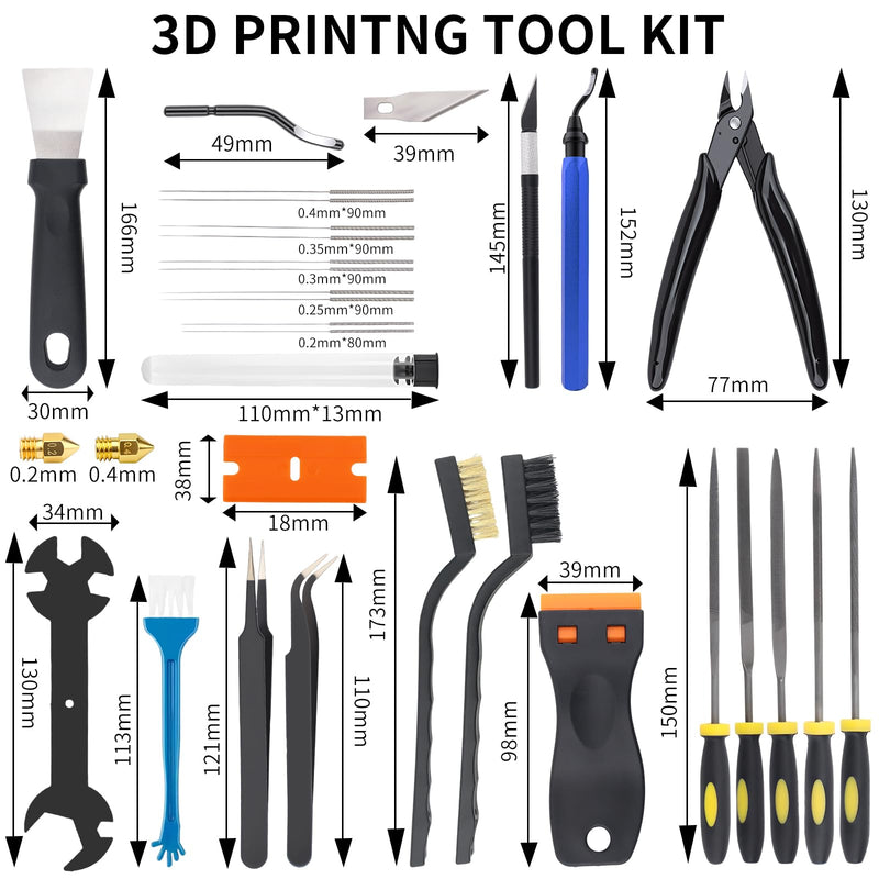 3D Printer Tools Kit, 55pcs 3D Printer Accessories for All FDM/SLA Printers Includes Nozzle Cleaning Tools, Removal Scrapers, Finishing Tools, 5 Types of Files,Brushes, Wire Cutter, Engraving Knife