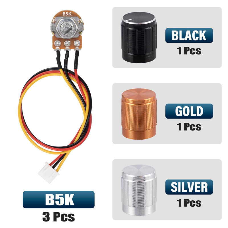 [Australia - AusPower] - ALLECIN Pack of 3 5K Ohm B5K Potentiometer Mono Linear WH148 Rotary Potentiometers 3 Clamps Rotary Taper Single Potentiometer Variable Resistors with XH2.54-3-Pin Connection Cable and 3 Pieces Rotary 