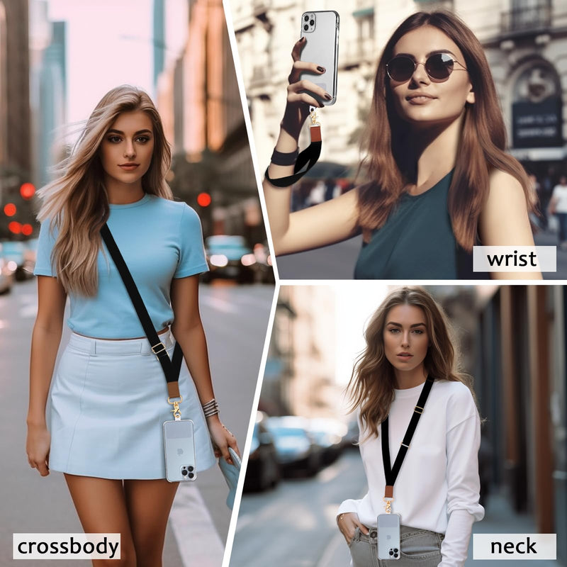 [Australia - AusPower] - Phone Lanyard Crossbody Wrist Strap, Black Cell Phone Lanyards for Around The Neck Wristlet Shoulder, Adjustable Cute Phone Strap for Car Keys Keychain Wallet Phone Case ID Badge Solid Black 