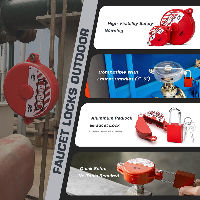 [Australia - AusPower] - Faucet Locks Outdoor with Aluminum Padlock,Red,Fit 1 to 2-1/2”Gate Valve Knob Lockout Loto Lock Cover(ABS),for Water Spigot,Propane Tank,OSHA Compliant BD-F11KIT-Red for 1“-2.5”gate Valve Handwheel 