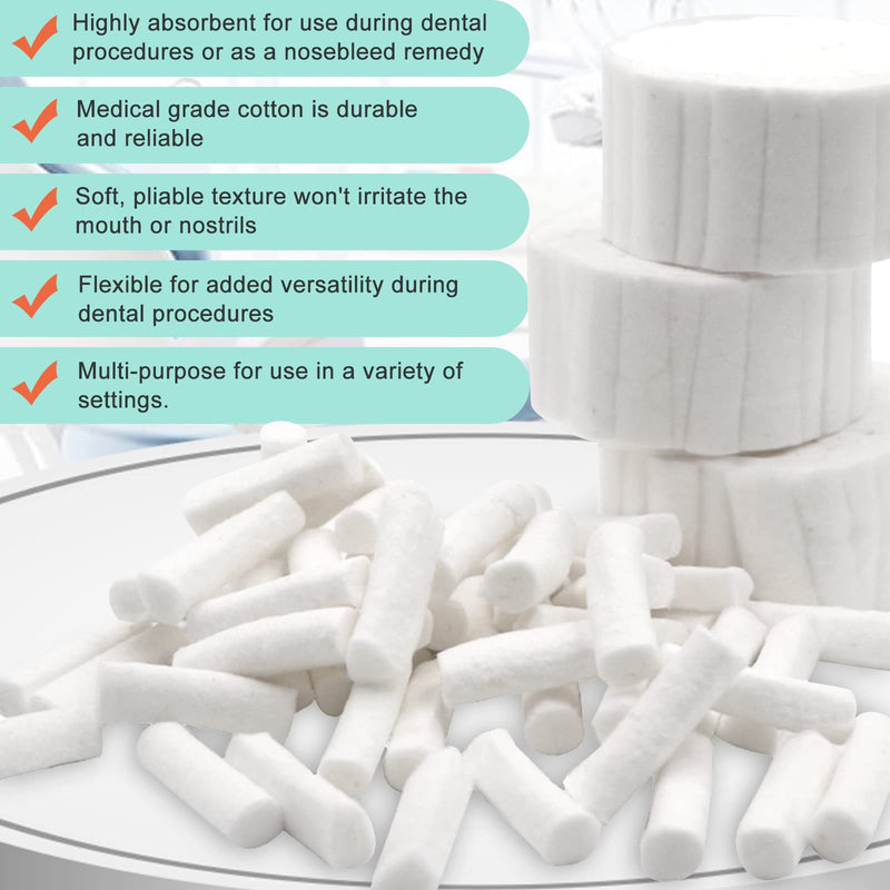 [Australia - AusPower] - 200 Count 1.5 inch Dental Gauze Cotton Rolls, Non-Sterile 100% Natural Cotton, High Absorbent Cotton for Mouth Gauze and Nosebleeds for Kids and Adults 