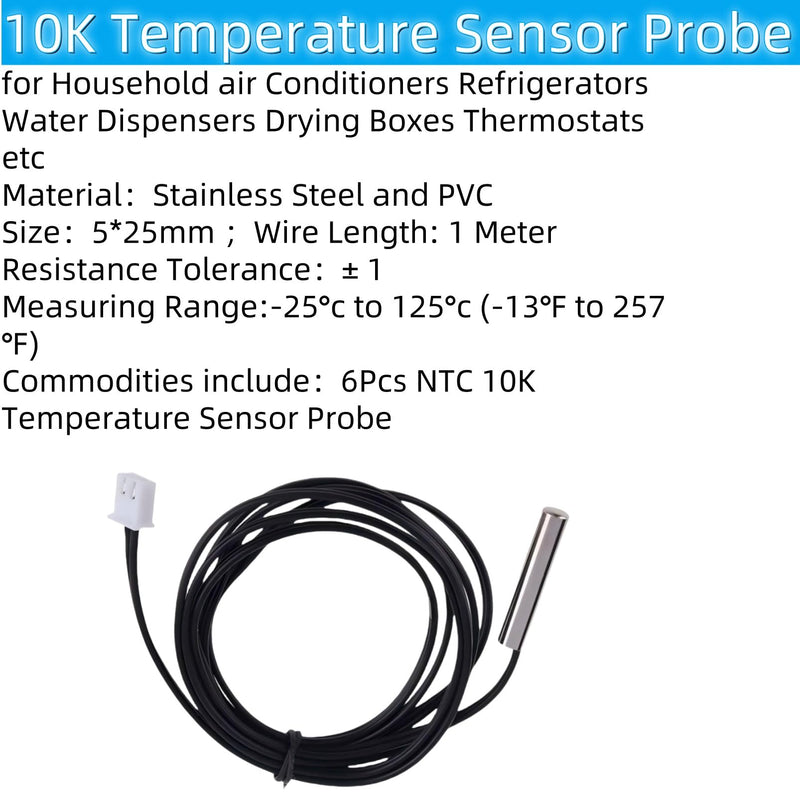 [Australia - AusPower] - 6Pcs 10K Temperature Sensor Probes 1M Waterproof Stainless Steel NTC 3950 Thermistor Sensor Probes Digital Temperature Transmitter Extension Cable 