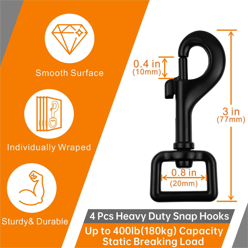 [Australia - AusPower] - Garwor Heavy Duty Swivel Snap Hooks Black Electrophoresis Coating 3/4" 4 Pcs,Trigger Snaps Dog Leash Hook 3/4”-L-4 Pcs 