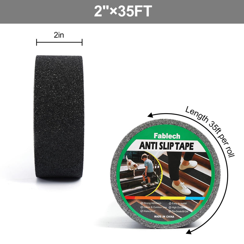 2" x 35' Heavy Duty Anti Slip Traction Tape, Waterproof High Grip Non Skid Strips for Indoor Outdoor Steps, Stairs, Ramps, Pool Decks and Garage black 2"×35FT