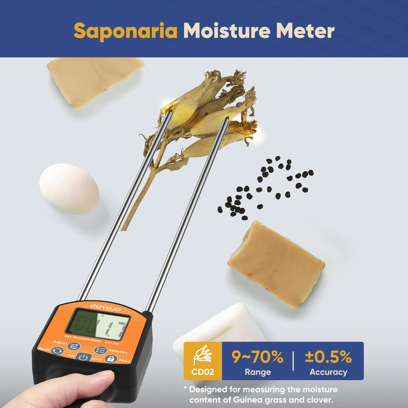 [Australia - AusPower] - GS120A Hay Moisture Tester Meter – Portable Digital Probe Tester with LCD, 0-80% Moisture Range, for Alfalfa, Leymus, Orchard Grass, Straw Bales Fast Accurate Digital Sensor Hay bale Moisture Meter GS120A 