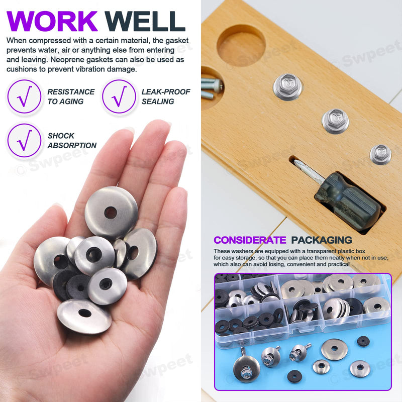 [Australia - AusPower] - Swpeet 140Pcs 8 Sizes #8#10#12#14 Stainless Steel Neoprene EPDM Bonded Sealing Washers Gasket Assortment Kit, Rubber Bonded Sealing Washers for 8# 10# 12# 14# Screws Assortment Kit (140PCS) 