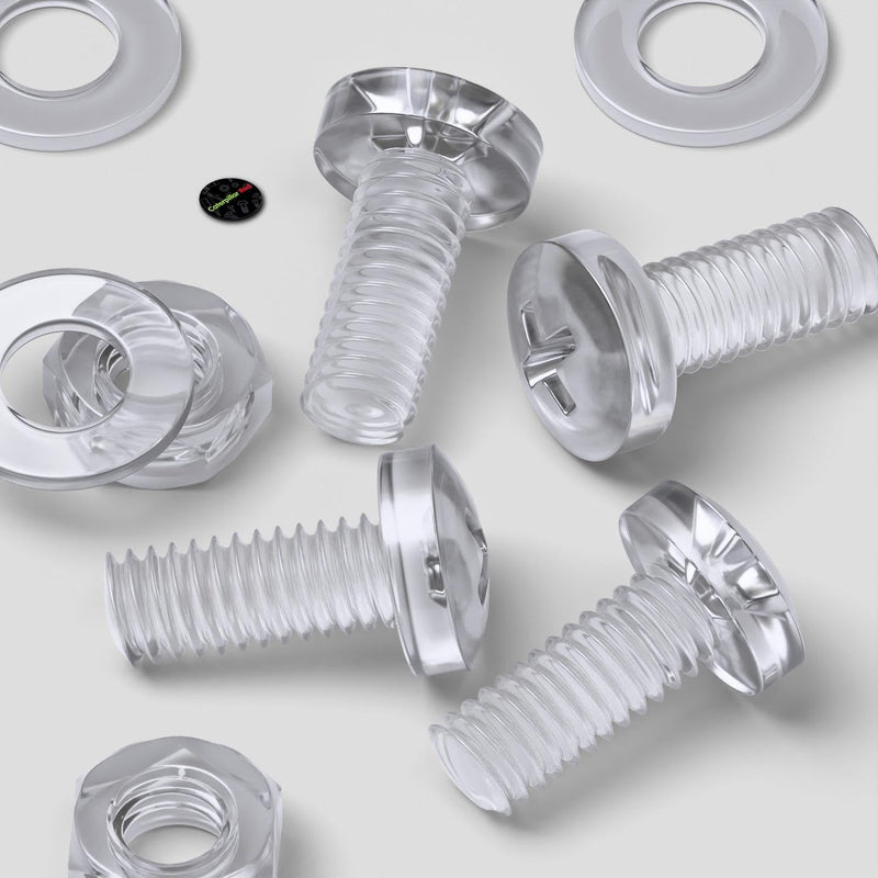 [Australia - AusPower] - 60 x Transparent Clear Plastic Acrylic M4 x 10mm Nuts & Bolts, Washers -Acrylic Plastic Screws, (5/32 x 25/64 in) 