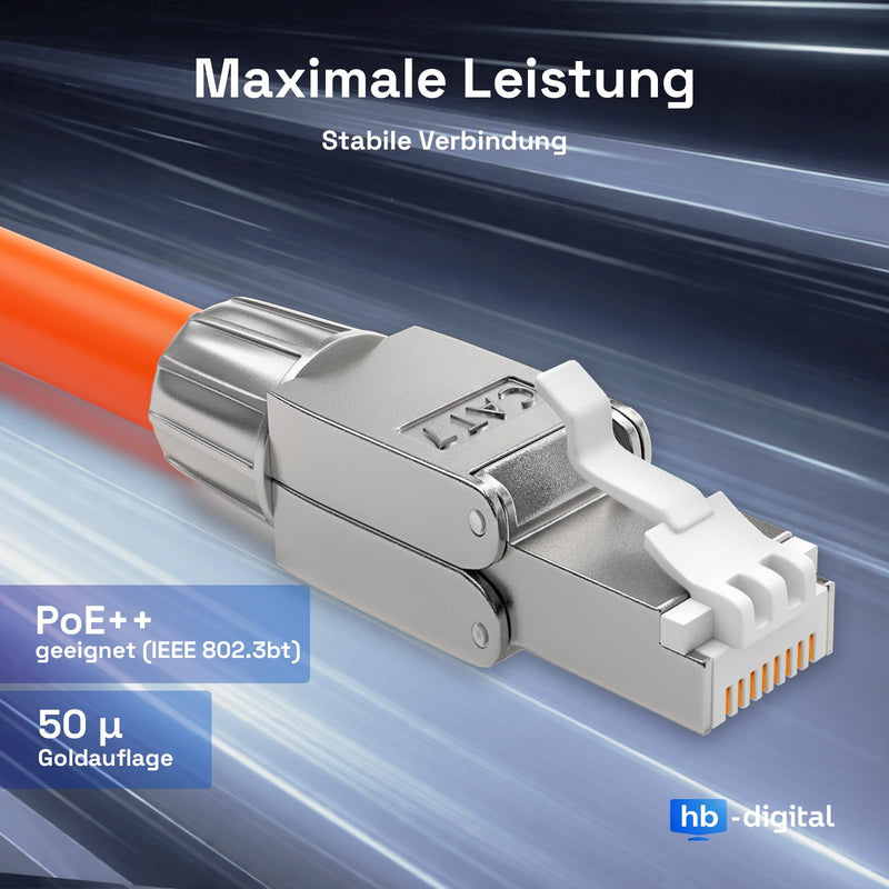 HB-DIGITAL 4x CAT 7 RJ45 Connector Network Connector | for rigid LAN cables, Ethernet installation cables, tool-free LSA, 10 Gbit/s, AWG 22-24 fully shielded STP, 50μ gold-plated contacts, 4 pcs. CAT. 7 US
