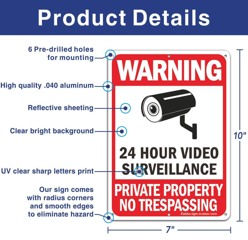 Faittoo 4 Pack No Trespassing, Private Property, Warning Signs - 10 x 7 Inches Reflective Aluminum, UV Protected, Weather Resistant, Durable Ink, Easy to Mount Red - 4 Pack