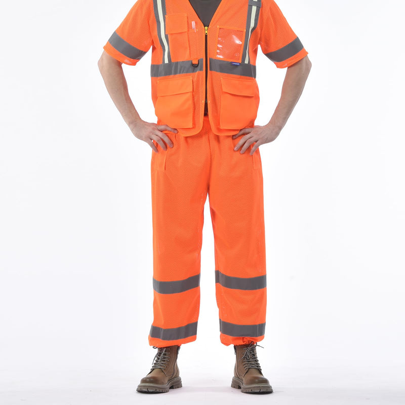 A-ASFETY High Visibility Reflective Traffic Safety Work Mesh Road Pants Medium Orange