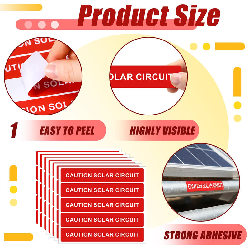 250 Pcs Caution Solar Circuit Stickers - Pv Safety Warning Labels Photovoltaic System Safety Vinyl Sign for Solar Installers