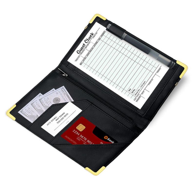 [Australia - AusPower] - Server Book,Cutaswish Server Books for Waitress Cute,Waiter Receipt Book,PU Leather Waitress Book with Zipper Pocket,Waitress Accessories(Leaves B) D 