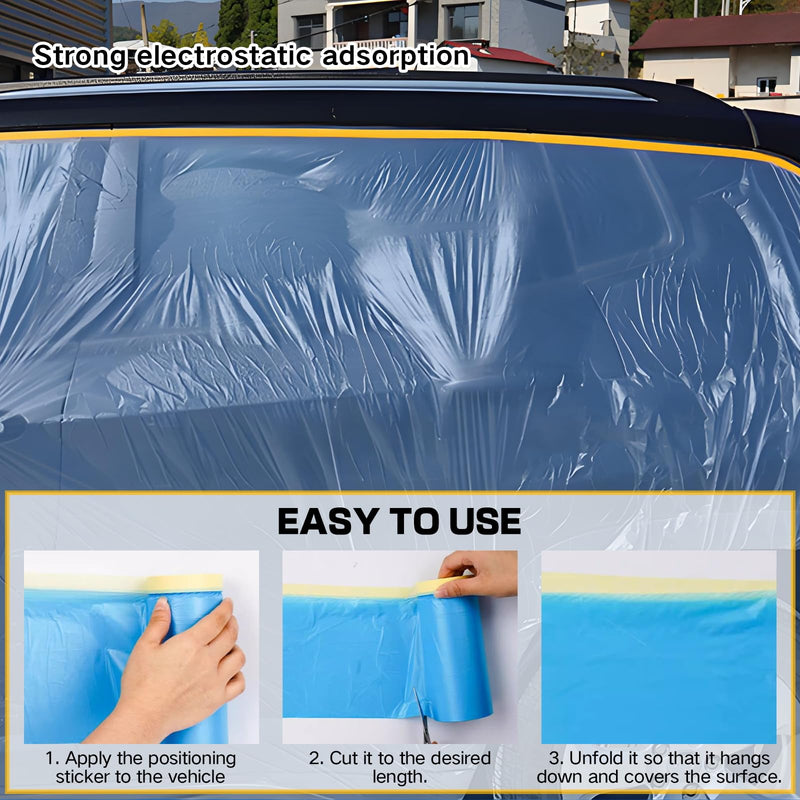 2 Rolls 22 in x 66 Ft Thicker Pre-Taped Masking Film | Self-Adhesive Heavy Duty Painters Plastic Sheeting Drop Cloth | Waterproof Protective Covering for Auto Refinishing & Home Decoration