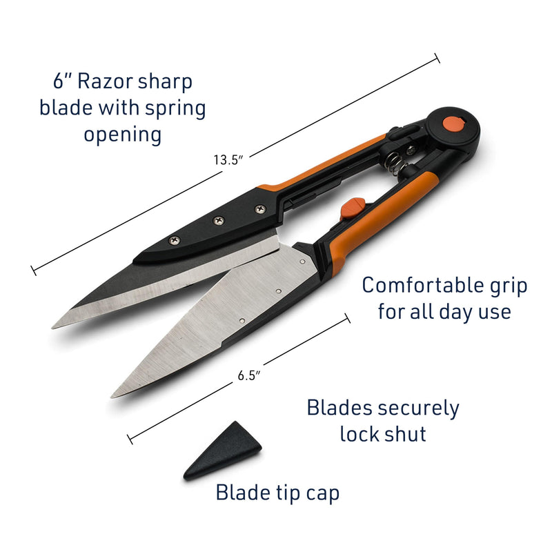 Garden Clippers - Grass Cutter Hand Edging Shears - Straight Yard Scissors for Outdoor Edges, Weeding, or Hedge Shears by Kings County Tools