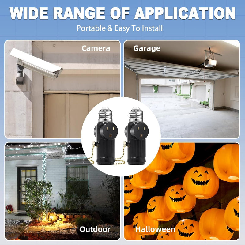 [Australia - AusPower] - Light Socket to Plug Adapter, Both Sides Support 3 Prong Light Socket Adapter, Professional Materials Light Bulb Outlet Socket Adapter with Switch Control, E26 E27 Light Bulb Socket Adapter - Black 1 