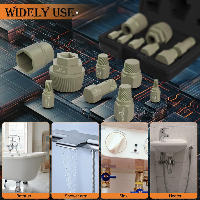 1.5" Tub Drain Extractor, 8PCS Pipe Nipple Extractor, Strong Grab Plumbing Tools, Remove The Old, Stubborn, Broken, Rusted Drain Tub Bathtub Stopper, with Solid Storage Case 8-Pieces