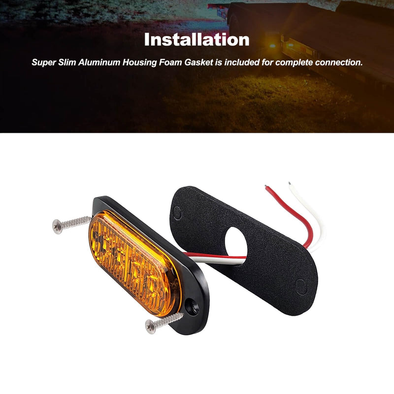 3.4 Inch Trailer Marker Lights Amber LED Clearance Side Marker with Durable Aluminum Housing Surface Mount Design IP67 Waterproof for Pickup Truck Tractor Van RV Camper Motorhome 10Pcs