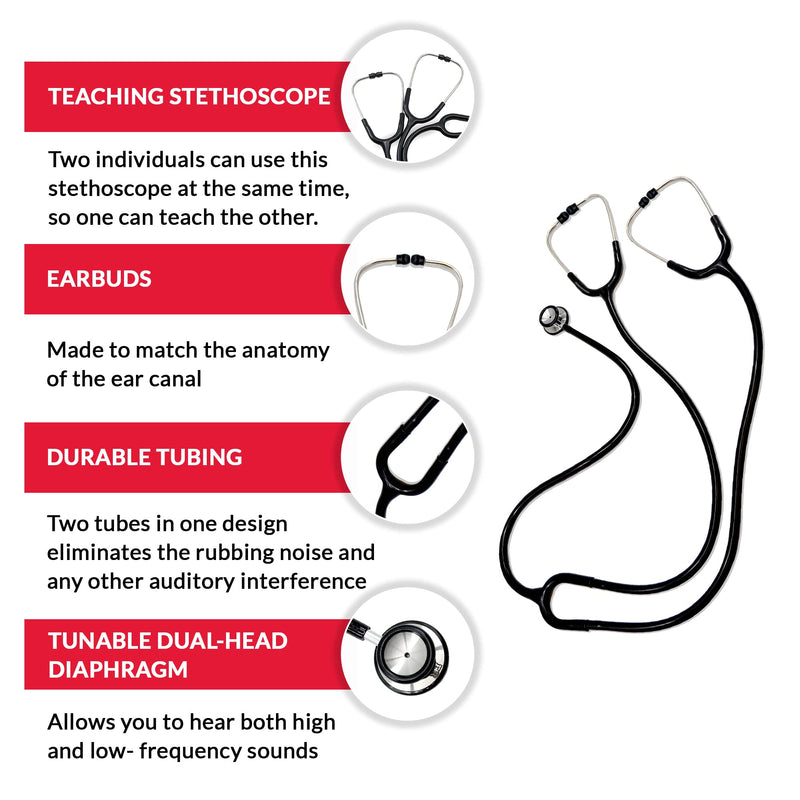 [Australia - AusPower] - Ever Ready First Aid Deluxe Dual-Head Teaching Stethoscope for Medical Training, Nursing Students and Teachers – Black 