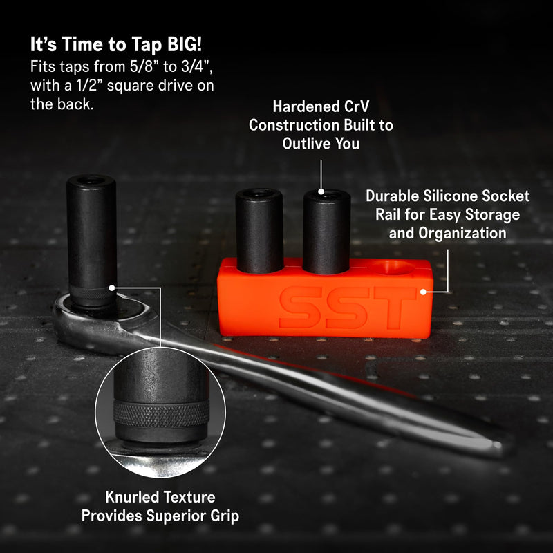 SST - Tap Socket Wrench - 3-Piece Adapter Set - Snug, Secure, & Durable - Easy Storage & Organization - Fits All Number & Fractional M.C.T.I. Standard Taps - Up to 1/2" - Designed in the USA Large