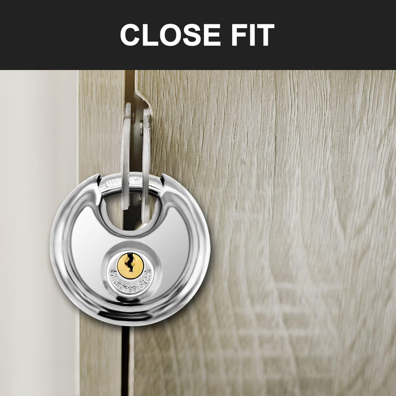 [Australia - AusPower] - Vervida® Keyed Padlock Stainless Steel Disc Lock with 3 Keys, 3/8 Inch Shackle 70mm, Heavy Duty Lock Outdoor Waterproof Storage Lock for Warehouse, Garage, Storage Locker, and Outdoors (1 Pack) 1 Pack 