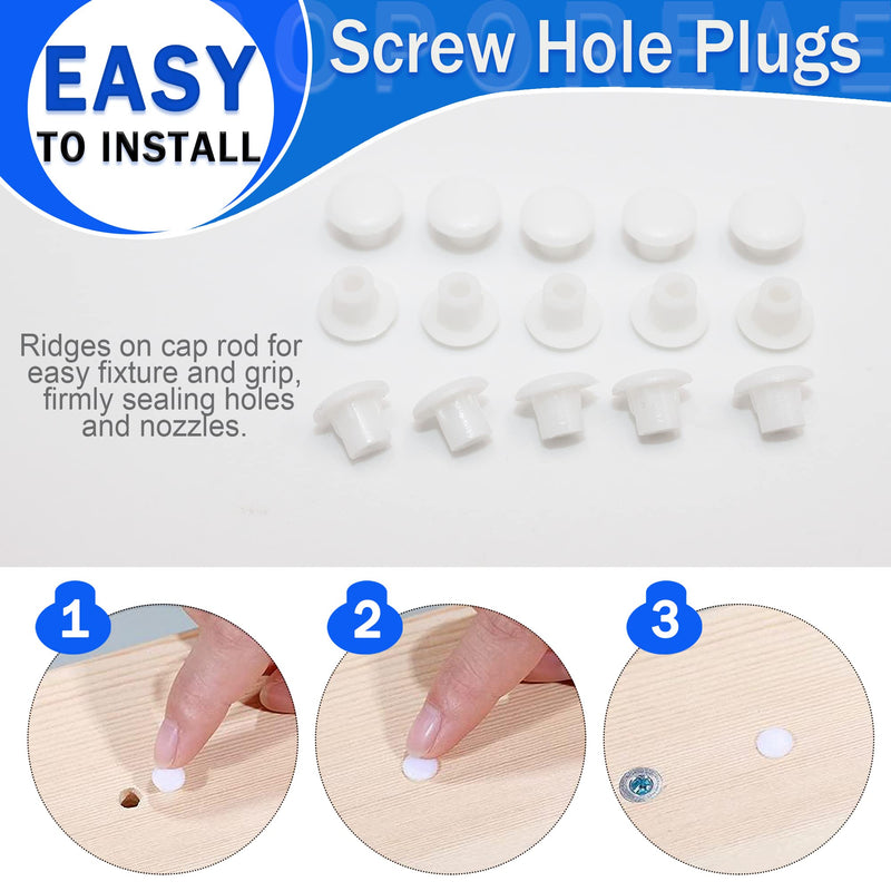 500Pcs 5mm(3/16Inch) Plastic Hole Plugs White Screw Cap Drilling Covers Round Button Plugs for Cabinet Cupboard Shelves License Plate Furniture Hardware 500pcs*0.19"(5mm)