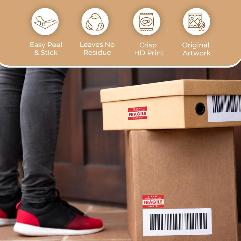 StickerJet Fragile Handle with Care Stickers Roll – (500 Labels, 3"x4") Bright Shipping and Packaging Labels with Strong Adhesive – Made in USA 3"x4" 500 Stickers - Roll