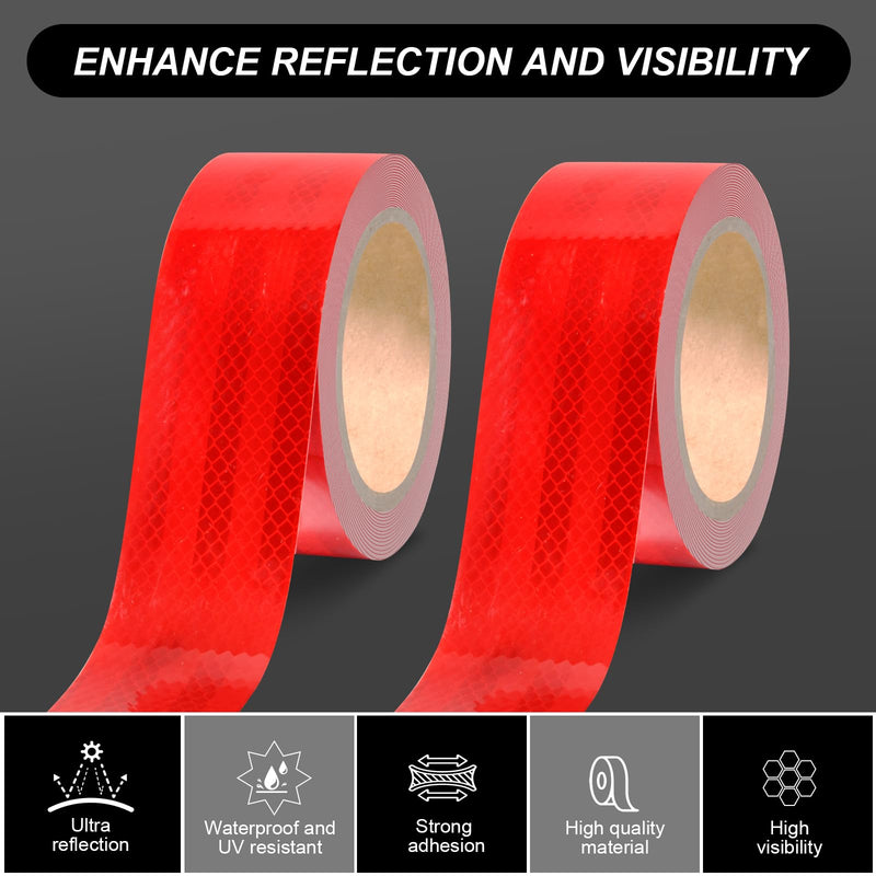 PET Reflective Tape Outdoor Waterproof 2 Inch x 33 Ft Red Stripe Reflector Safety Tape for Bike, Trailer,Truck,Warming Signs,Conspicuity Markings… Red Strip