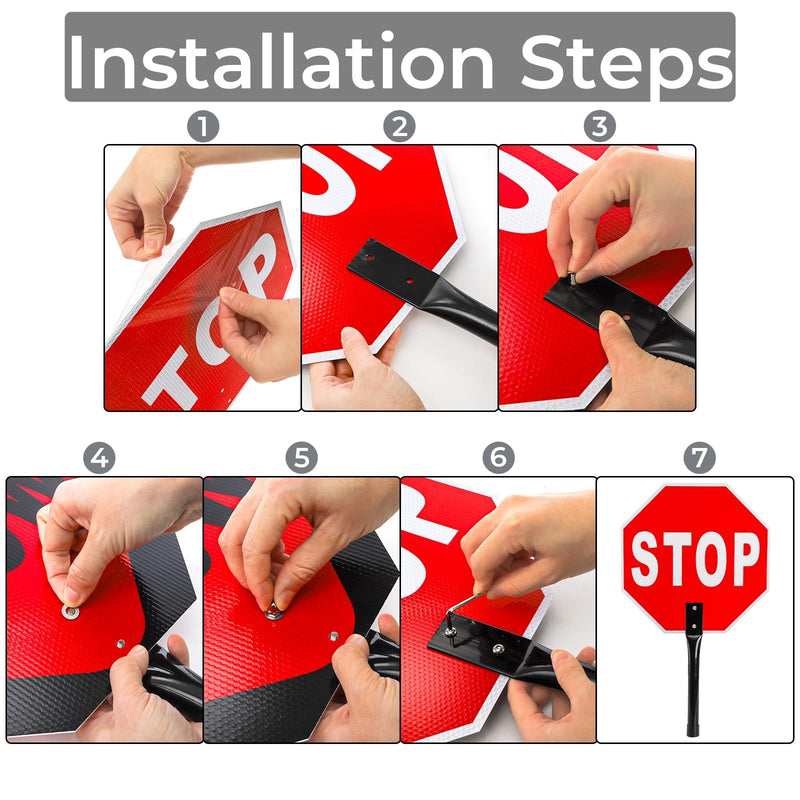 2 Pieces Stop Slow Signs, 13'' Hand Held Stop Slow Signs with Metal Handle, Double Sided Stop Slow Paddles for Flaggers, Crossing Guard, Traffic, Walking, Pedestrian