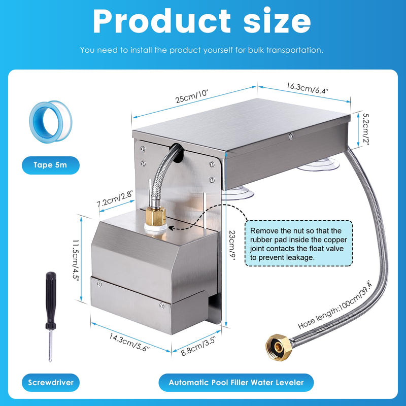 [Australia - AusPower] - Automatic Pool Filler Water Leveler Auto Fill Pool Waterfall Water Level Control with Float Valve for Swimming Pool Spa Pond Pool Auto Fill (Silvery) Silvery 