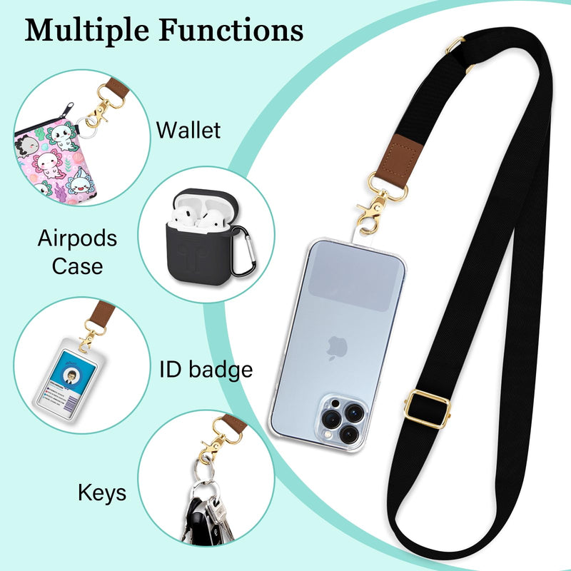 [Australia - AusPower] - Phone Lanyard Crossbody Wrist Strap, Black Cell Phone Lanyards for Around The Neck Wristlet Shoulder, Adjustable Cute Phone Strap for Car Keys Keychain Wallet Phone Case ID Badge Solid Black 