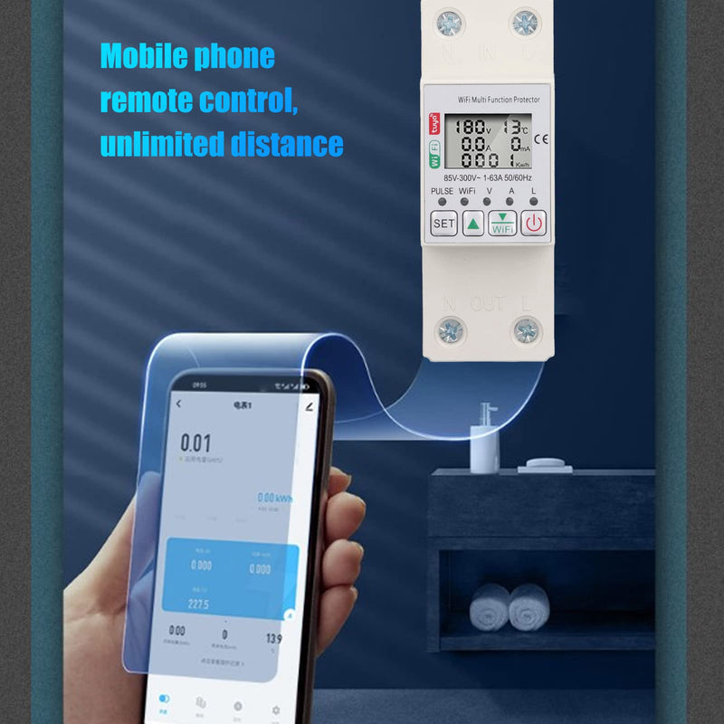 [Australia - AusPower] - Smart Power Meter Switch - Electricity Voltage Current Meter - Power Monitor Energy Meter - Smart Energy Circuit Breaker - AC85‑300V 63A 