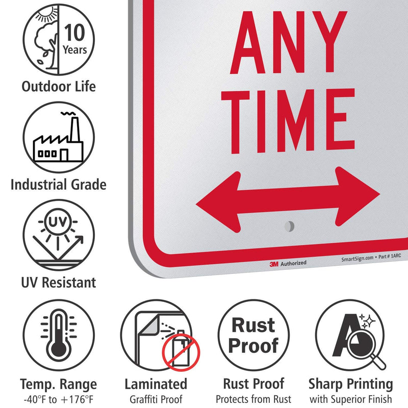 "No Parking Any Time" Sign by SmartSign | 12" x 18" 3M Engineer Grade Reflective Aluminum 12" x 18"