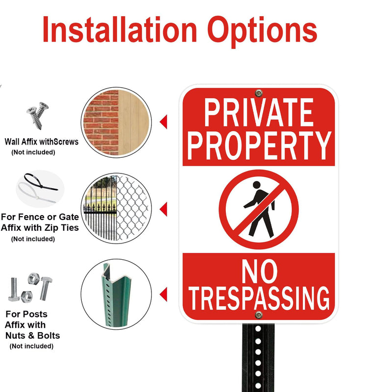 2Pack Private Property No Trespassing Sign, 18 x 12 inches, Reflective Aluminum, Waterproof, Weatherproof and Fade, Weather Resistant 2 Pack-18"x12" Private Property No Trespassing
