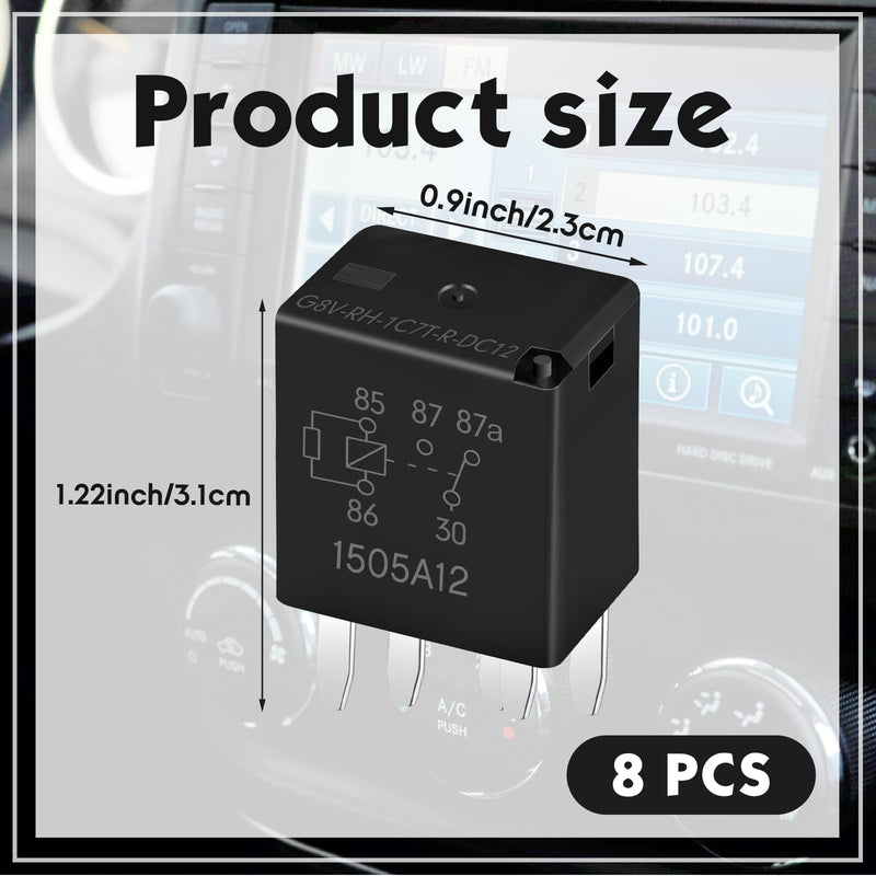 [Australia - AusPower] - Tallew 8 Pcs G8V-RH-1C7T-R-DC12 Power Relay Multi Purpose Fuel Pump Black Automotive Replacement Electrical System Electromechanical Relays, 5 Pin 