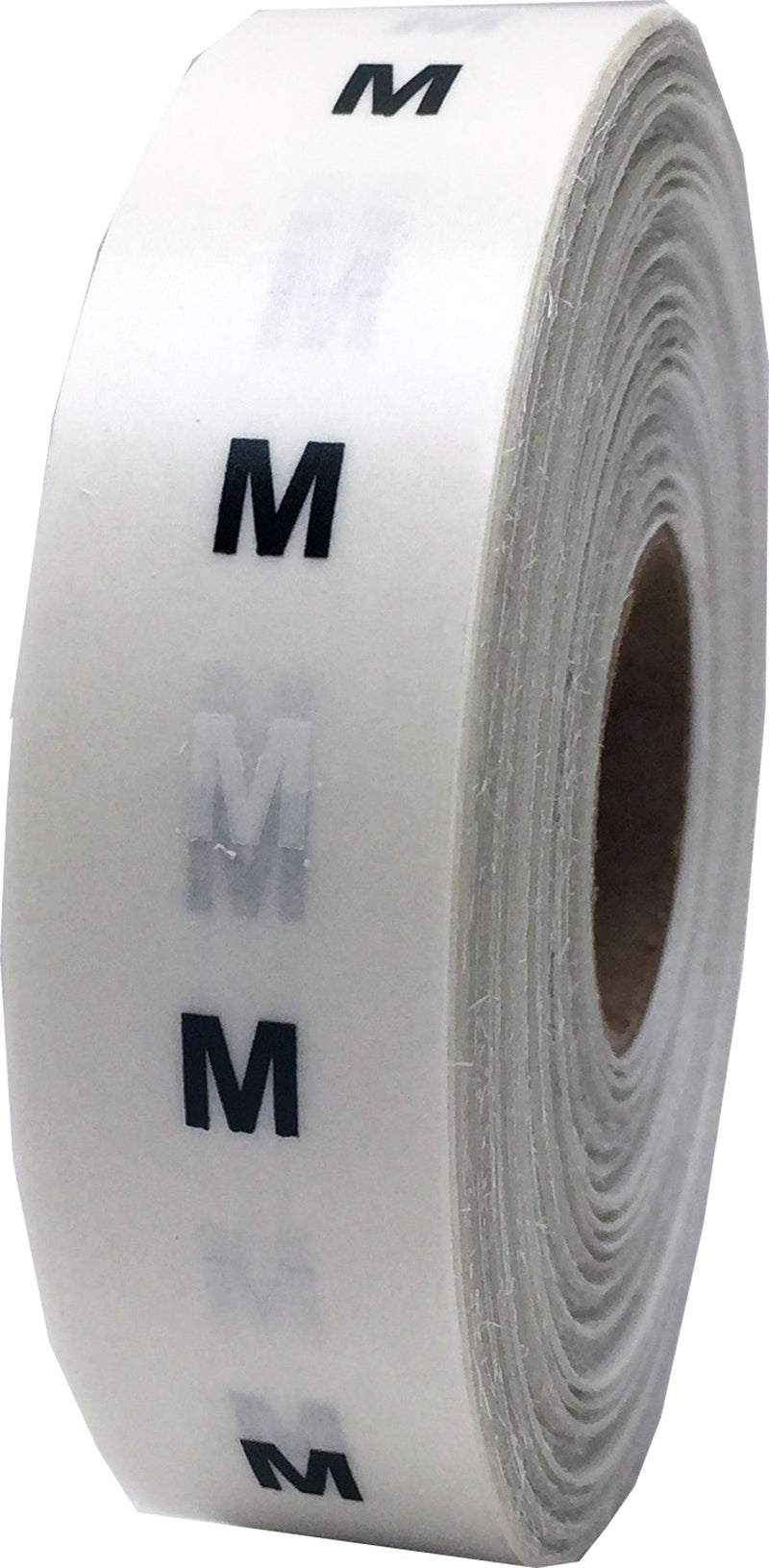 Medium Modern Clothing Labels – Clear Size Strip Stickers with Black Text, 3/4 x 6 Inch Adhesive Labels, 200 Total Stickers Per Roll for Retail Apparel, Organization, and Inventory – Made in the USA M