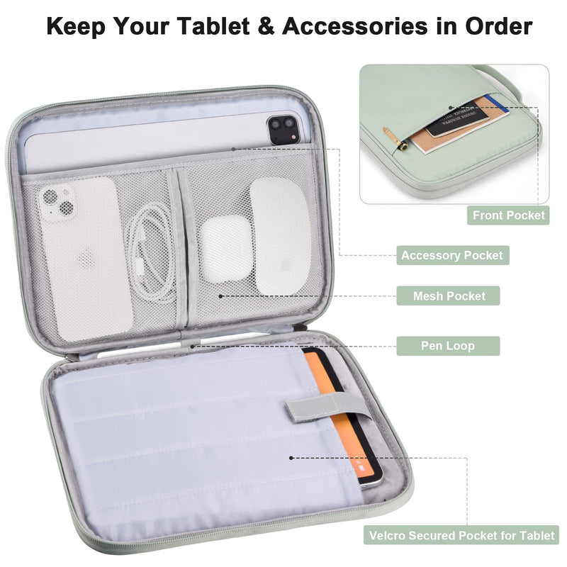 [Australia - AusPower] - 9-11 Inch Tablet Carrying Case, Padded Protective Travel Sleeve Bag for iPad Pro 11, iPad 10.9 (10th Gen), iPad Air (5/4th Gen), Galaxy Tab S9/S8 (Mint Green-11) Mint Green11 9-11 