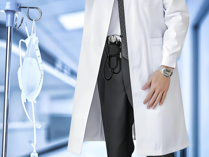 [Australia - AusPower] - 2 Pieces Stethoscope Holder Clip，Premium Leather Stethoscope Holder Hip Clip，Lightweight Portable Stethoscope Holster with Medical Flashlight Clip for Nurses Physicians (Black&Black) Black&Black 