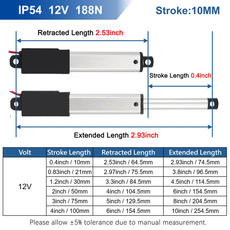 [Australia - AusPower] - 0.4 Inch 0.4" Stroke Mini Linear Actuator 12V 42.2lbs/188N Electric Micro Linear Actuator Speed 0.2"/sec with Mounting Brackets,for Robotics,Home Automation Stroke 0.4 inch 42.2 lbs 