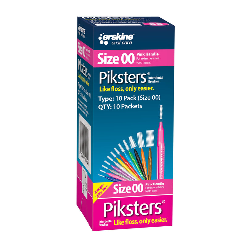 Piksters Interdental Brushes, Size 00, 100 Count (10 x 10 Packs), Interdental Tooth Brush for Extremely Tight Gaps, Gum Soft Bristles for Plaque Removal, Safe for Braces (100 pk) Size 00 (Pink) 100 Count (Pack of 1)