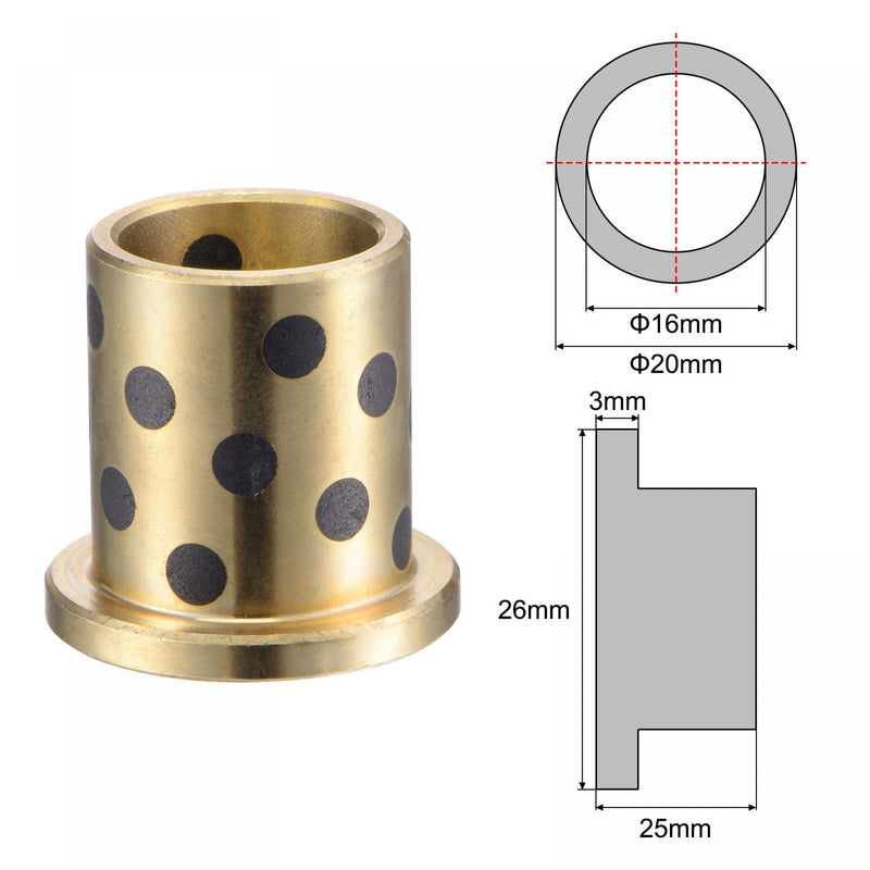 [Australia - AusPower] - uxcell Flanged Sleeve Bearings 16mm Bore 20mm OD 25mm Length 26mm Flanged Dia 3mm Flange Thickness Wrapped Oilless Bushings Brass 2pcs 16x20x25mm 
