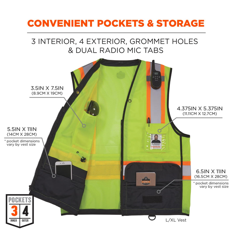Ergodyne Unisex Glowear 8251hdz-bk Two-tone Hi-vis Safety Vest - Type R, Class 2, Zipper, Black Bottom 4X-Large-5X-Large Lime