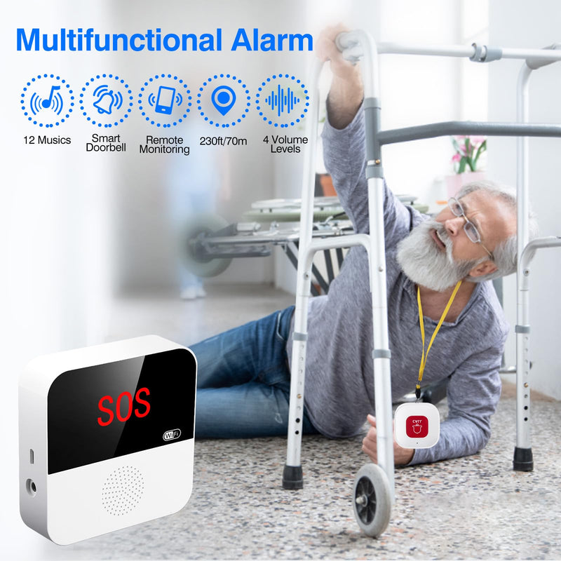 [Australia - AusPower] - WiFi Elderly Monitoring, Caregiver Pagers Life Alert Systems for Seniors no Monthly Fee, 1 Receiver & 2 Panic Button, Compatible with Tuya Smart/Smart Life APP (Only Supports Wi-Fi 2.4GHz ) 1 Receiver+2 Button 