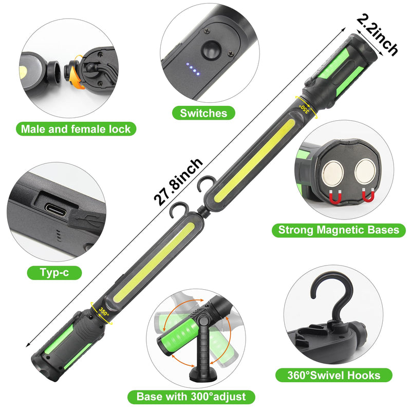 SYLSTAR Work Light for Mechanic, 2400LM LED, 4400mAh Rechargeable, Magnetic, Underhood Work Light with Hooks for Car Repairing/Inspection/Garage/Workshop/Emergency Green