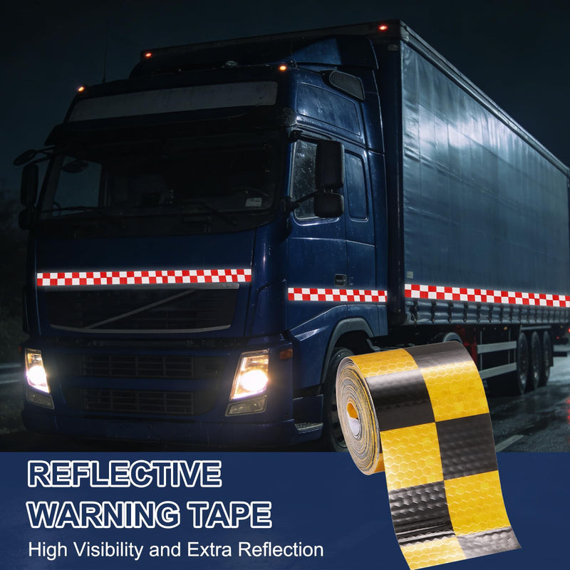 PATIKIL Reflective Tape, (16.4 ft x 1.97 Inch,Yellow, Black) (1Set) Night Safety Sticker Adhesive Waterproof Warning Outdoor with Black Scraper, Suit for - Trailer/Trucks/Bike Yellow, Black 16.4 Ft x 1.97 Inch